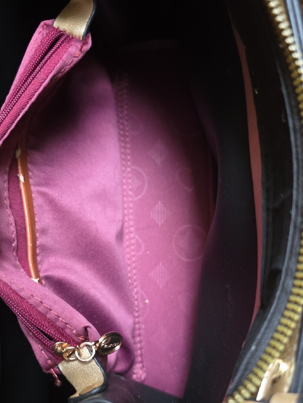 Brown Monogram Satchel Handbag with Gold Accents - Picture 10 of 16